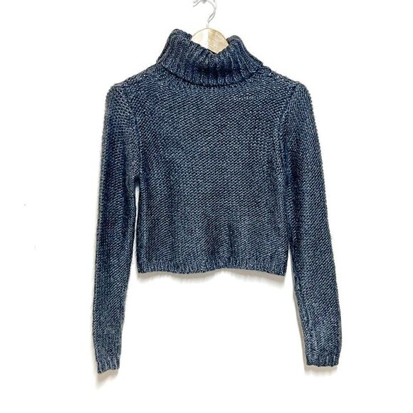 Elizabeth and James Charcoal Chunky Knit Crop Turtleneck Sweater Womens S - Picture 2 of 6